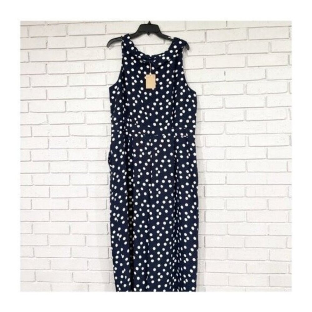 Boden Clarissa Navy Polka Dot Wide Leg Jumpsuit Sleeveless Boat Neck | 16 - 18T - Picture 14 of 16
